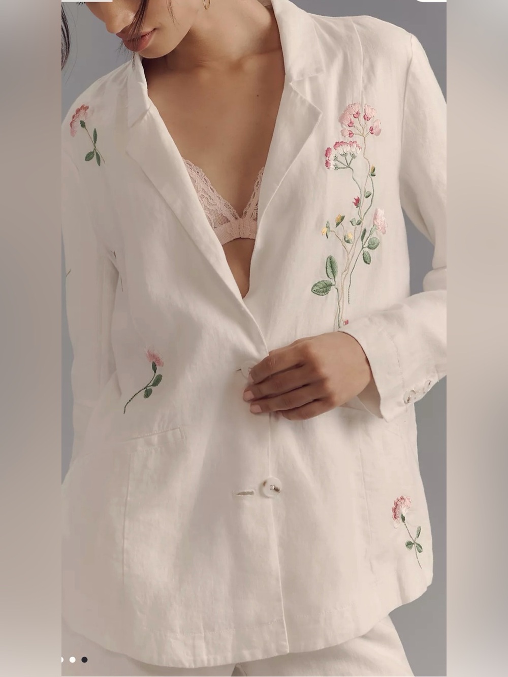 ANTHROPOLOGIE EMBROIDERED LINEN BLAZER WHITE SIZE L NWT - Picture 6 of 17